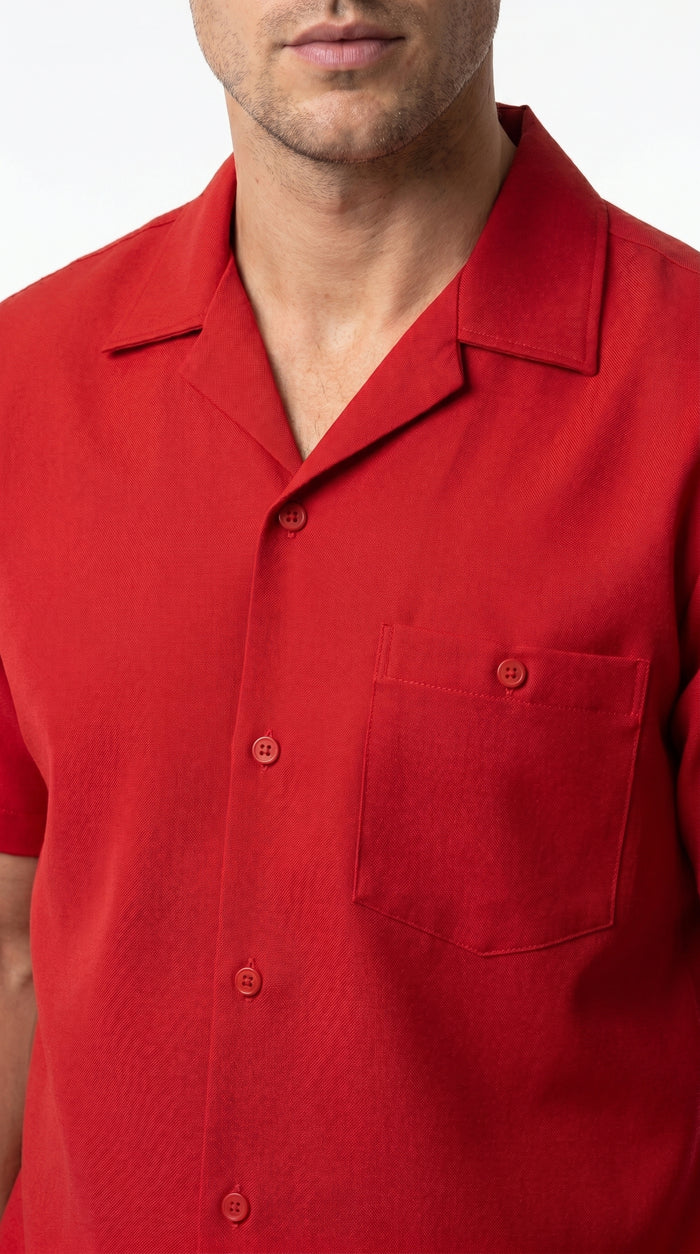 Men’s Red Short Sleeve Walking Suit with Matching Pants, Casual Summer Dress Outfit