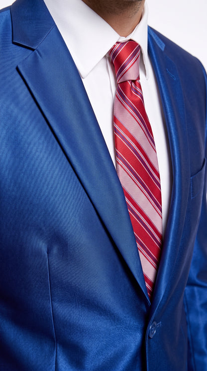 Men’s Royal Blue Shiny Sharkskin Suit, Modern Fit Formal Wedding Prom Dress Suit