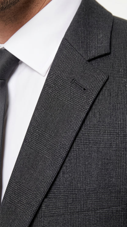 Men’s Charcoal Wool Blend Slim Fit 2 Piece Suit, 2 Button Formal Wedding Business Suit