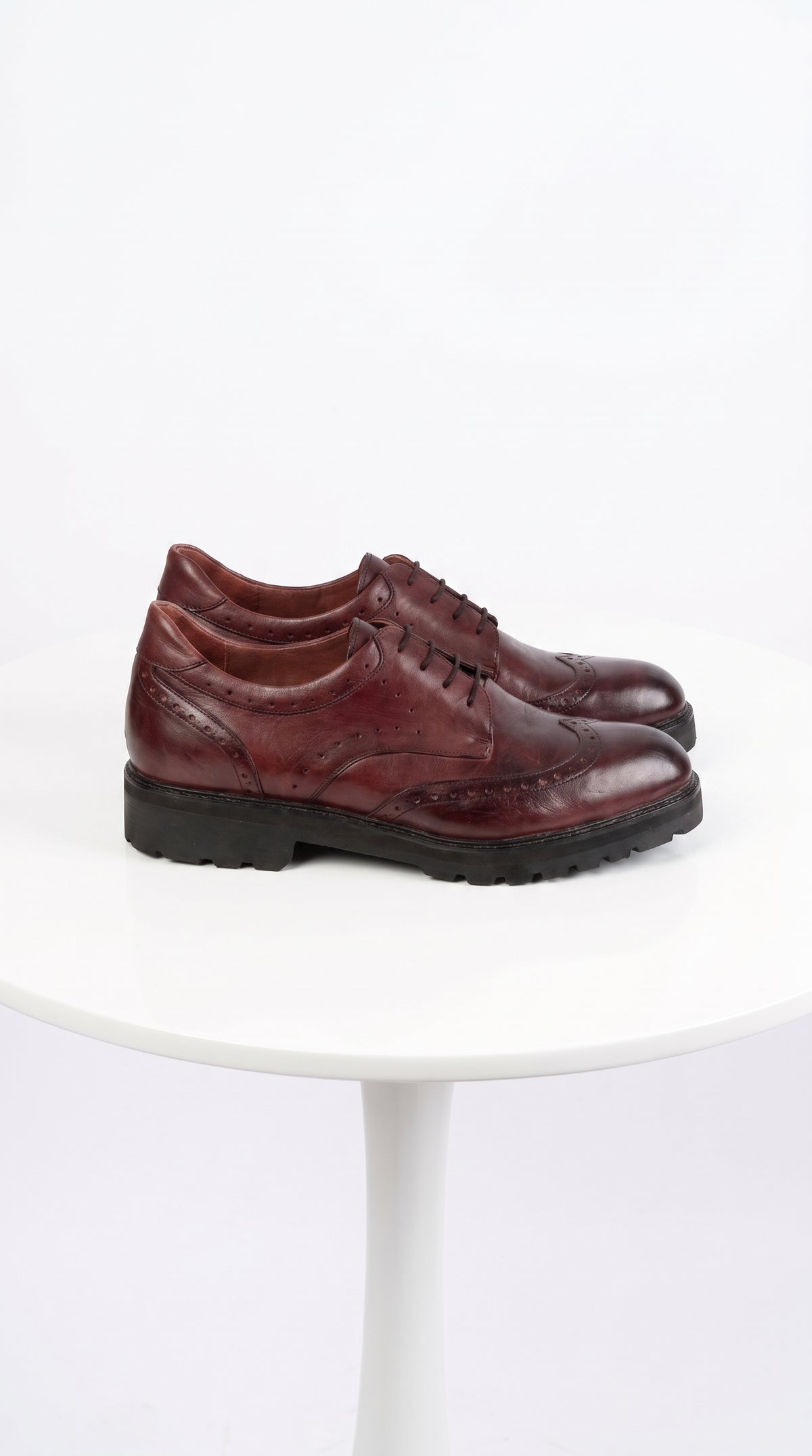 Lombardy Men’s Calfskin Wingtip Dress Shoes – Brogue Lace-Up Shoes with Lug Sole