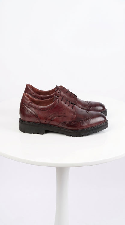 Lombardy Men’s Calfskin Wingtip Dress Shoes – Brogue Lace-Up Shoes with Lug Sole