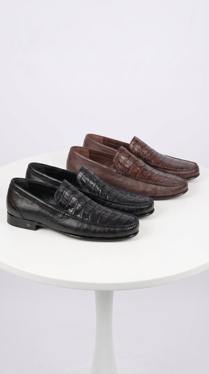 Lombardy Men’s Crocodile & Calfskin Loafers – Exotic Leather Slip-On Dress Shoes