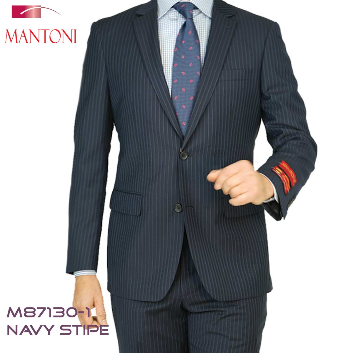 Mantoni Black, Gray, Navy Blue Stripe Two-button Wool Suit 3 Fabrics