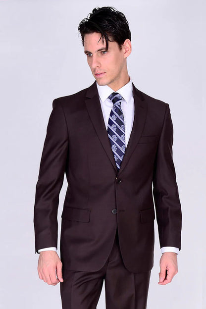 Mantoni Suit - Wool Suit - Business Suit Black Suit - Modern Fit 2 Buttons Style
