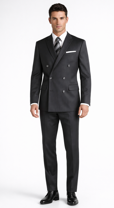 Mantoni Double-Breast Black, Grey, or Navy Wool Suit