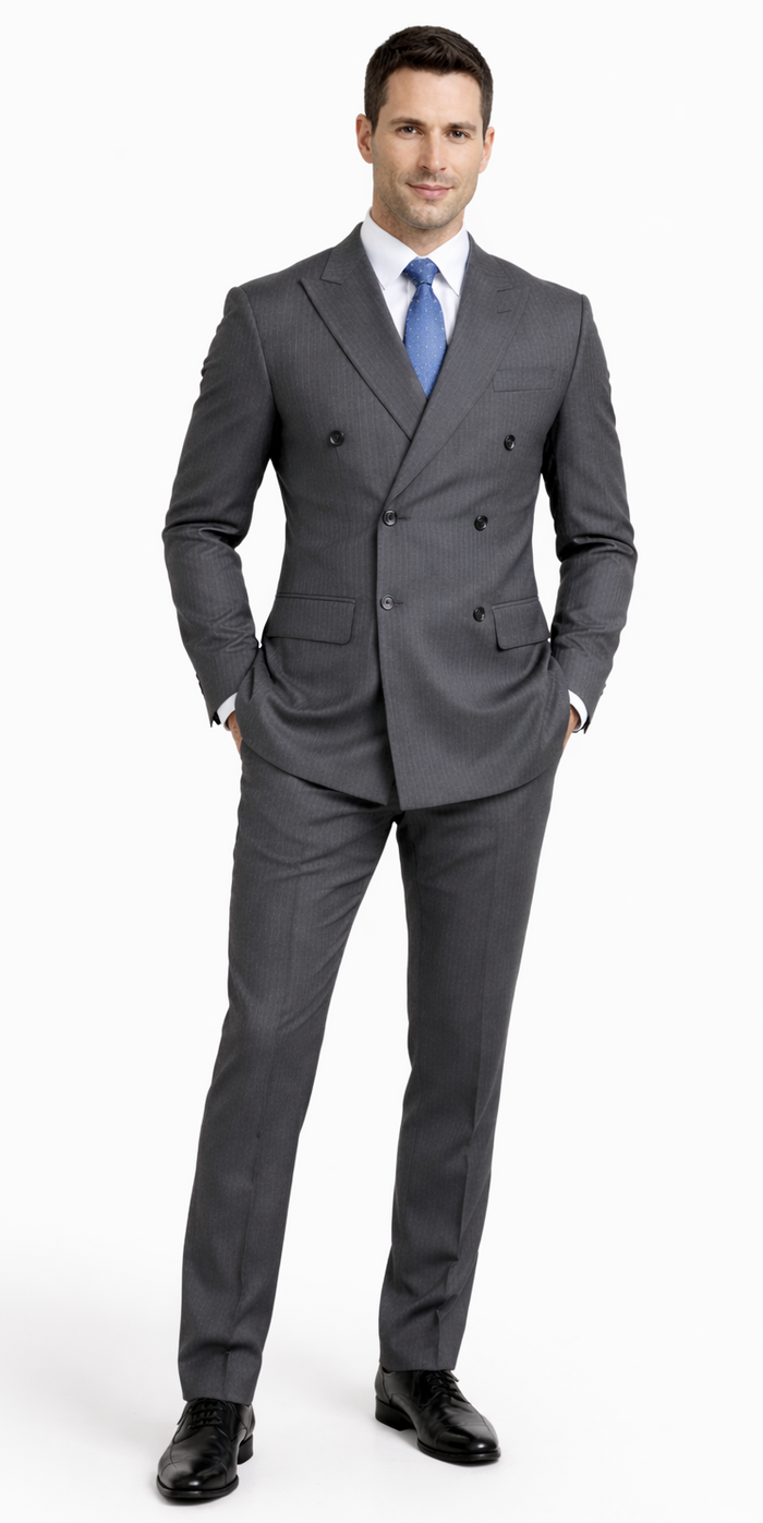 Tiglio Double-Breast Black, Grey, or Navy Wool Suit