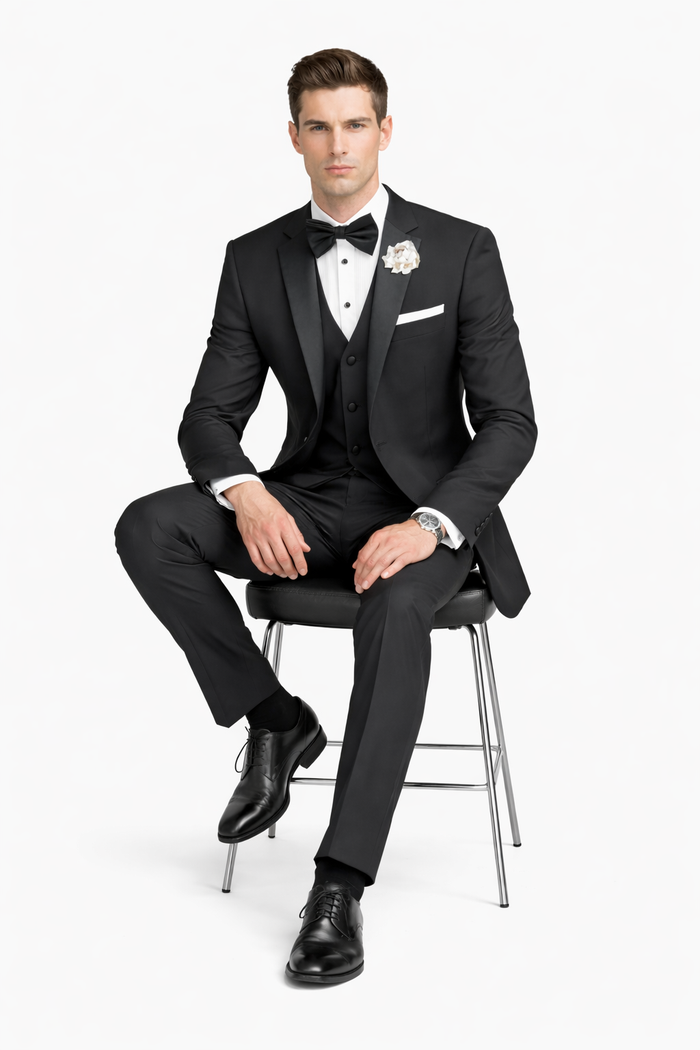 Mens Tiglio Black Tuxedo – Classic Formal Dinner Suit for Wedding, Prom and Black Tie Events
