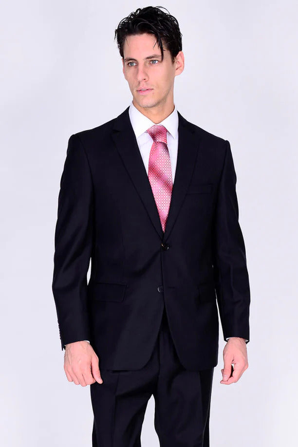 Mantoni Suit - Wool Suit - Business Suit Black Suit - Modern Fit 2 Buttons Style