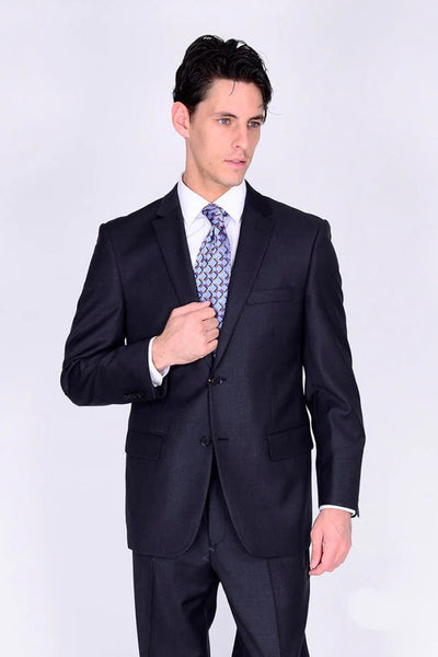 Mantoni Suit - Wool Suit - Business Suit Black Suit - Modern Fit 2 Buttons Style 1   - from alligatorwarehouse.com