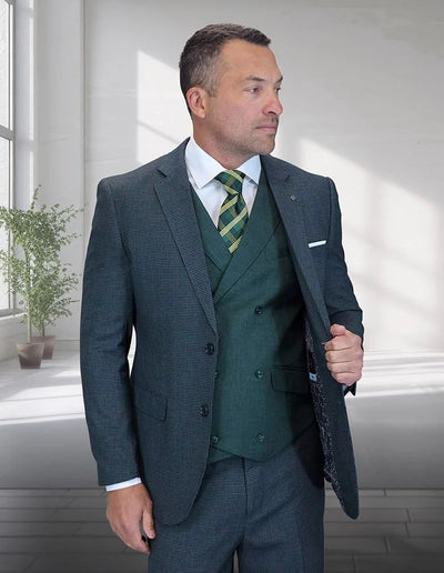 Statement Men's 3-Piece Modern Fit Suit – 100% Wool with Double-Breasted Vest 1 MARCO_HUNTER_52L  - from alligatorwarehouse.com
