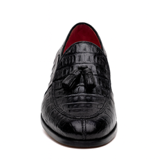 Marco Di Milano Bianchi Black Caiman Crocodile Tassel Loafers