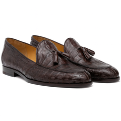 Marco Di Milano Bianchi Brown Caiman Crocodile Tassel Loafers