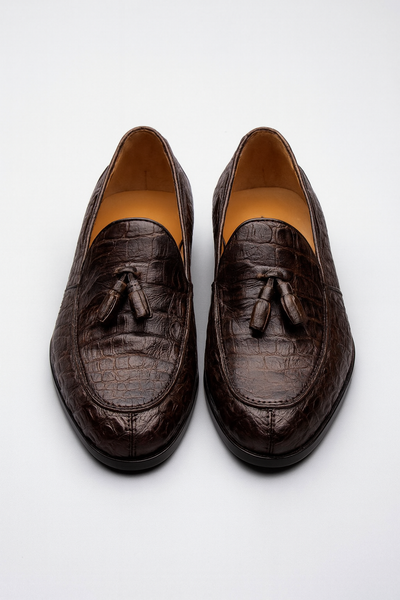 Marco Di Milano Bianchi Brown Caiman Crocodile Tassel Loafers 8 BIANCHI_CAIMAN FUSCUS_BROWN_8  - from alligatorwarehouse.com
