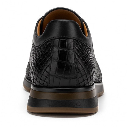 Marco Di Milano Roma Men Shoe Black Genuine Caiman Crocodile / Woven Leather Fashion Sneakers