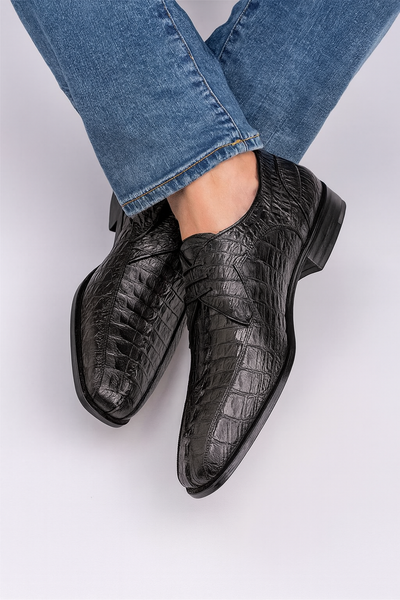 Marco Di Milano Cancun Black Caiman Crocodile Derby 8 CANCUN_CAIMAN FUSCUS_BLACK_8.5  - from alligatorwarehouse.com