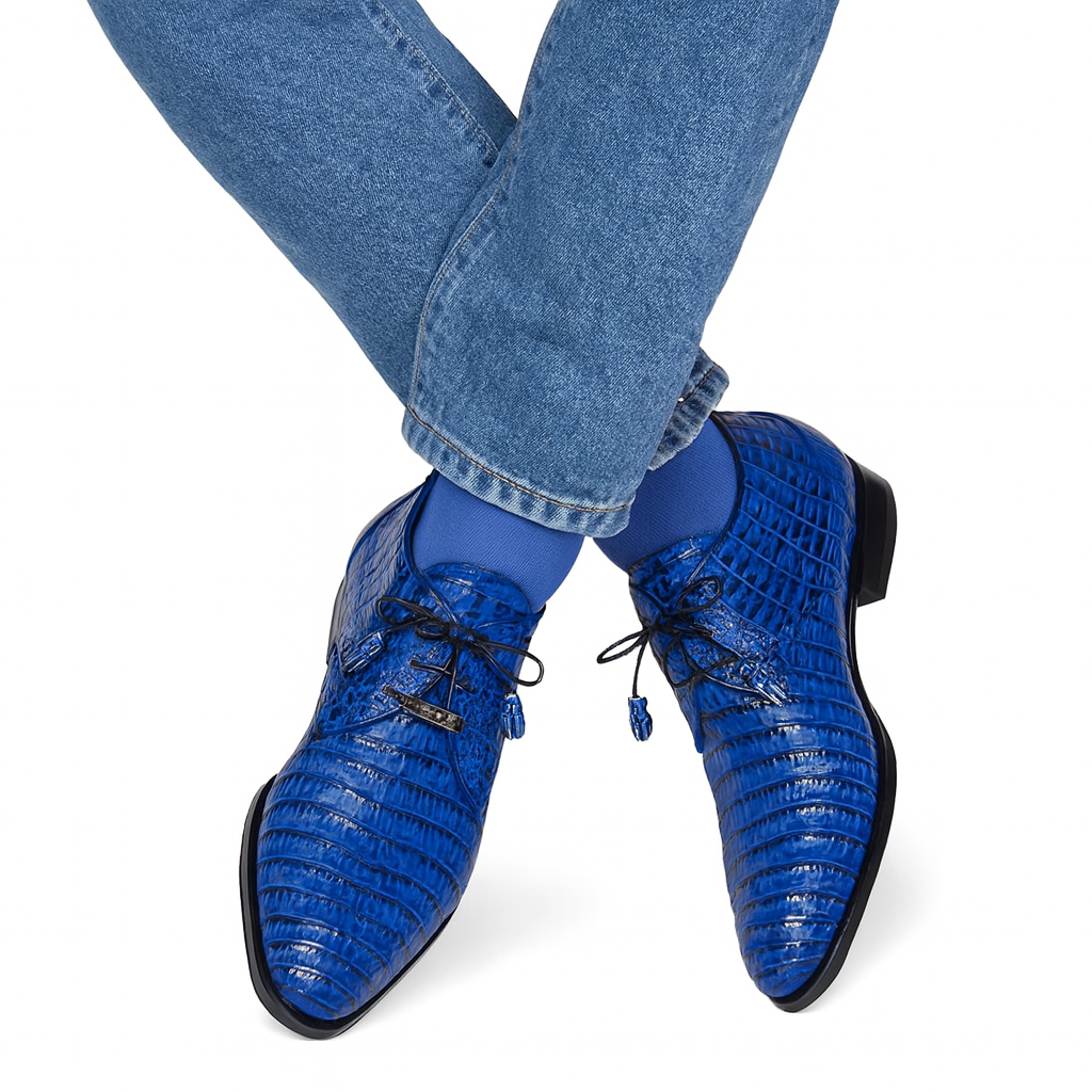 Marco Di Milano Lacio Electric Blue Caiman Crocodile Derby 7 LACIO_CAIMAN FUSCUS_ELECTRIC BLUE_8.5  - from alligatorwarehouse.com