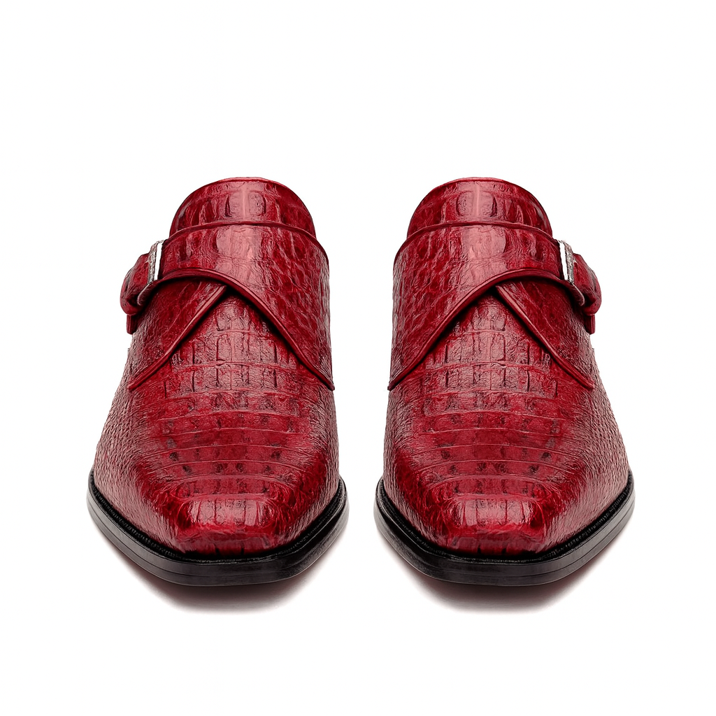Marco Di Milano Luigi Wine Caiman Crocodile Monk Strap Dress Shoes 7 LUIGI_CAIMAN FUSCUS_WINE_8  - from alligatorwarehouse.com