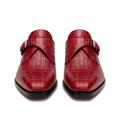 Marco Di Milano Luigi Wine Caiman Crocodile Monk Strap Dress Shoes