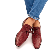Marco Di Milano Luigi Wine Caiman Crocodile Monk Strap Dress Shoes