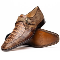 Marco Di Milano Rustic Beige Crocodile Lizard Shoes Monkstrap Toluca