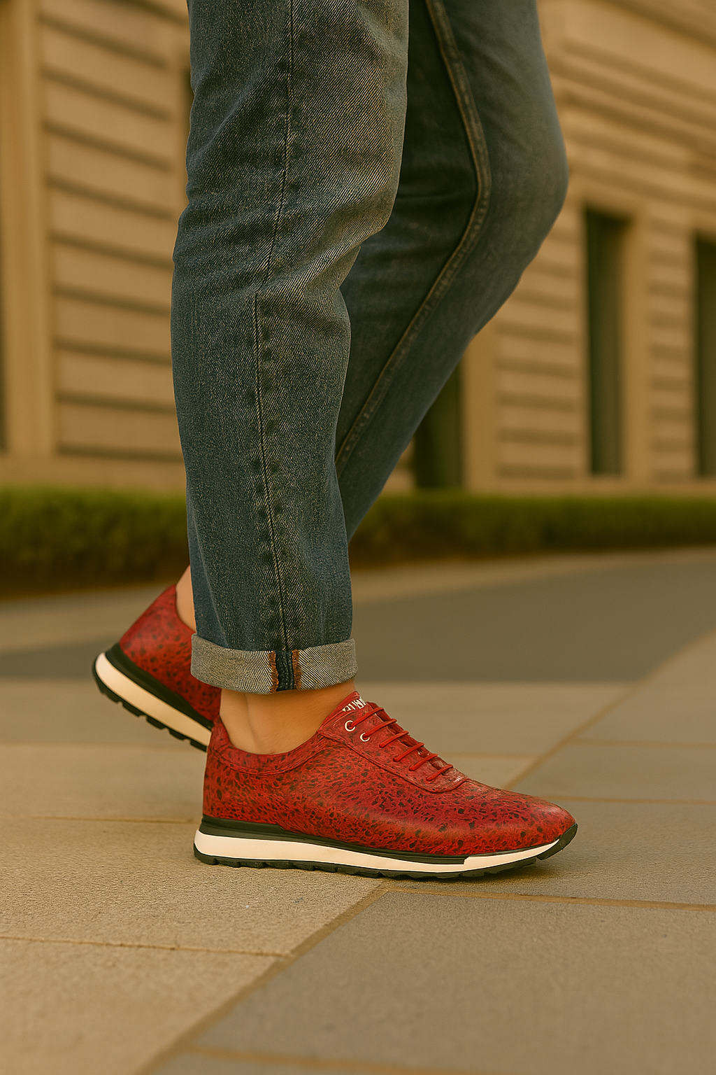 Marco Di Milano Scanno Antique Red Ostrich Quill Sneakers