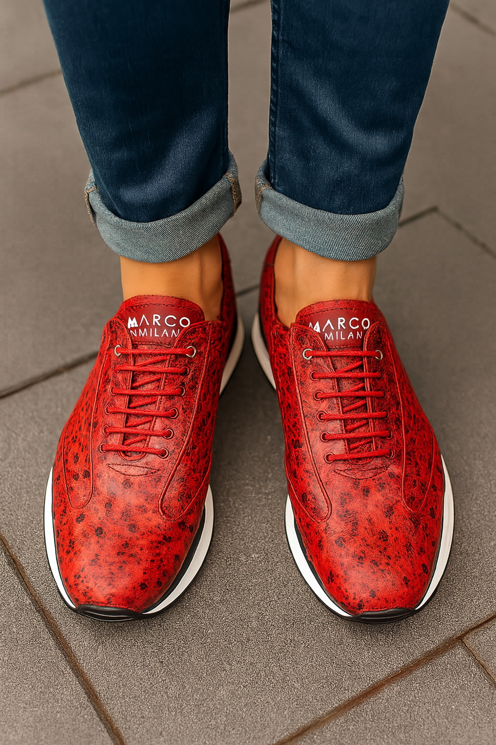 Marco Di Milano Scanno Antique Red Ostrich Quill Sneakers
