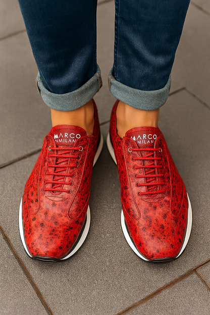 Marco Di Milano Scanno Antique Red Ostrich Quill Sneakers