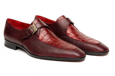 Marco Di Milano Toluca Men's Shoes Wine Exotic Crocodile & Lizard Monk Strap 6 TOLUCA_CAIMAN FUS-LIZ RING_WINE_8  - from alligatorwarehouse.com