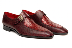 Marco Di Milano Toluca Men's Shoes Wine Exotic Crocodile & Lizard Monk Strap
