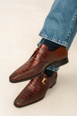 Marco Di Milano Toluca Men's Shoes Wine Exotic Crocodile & Lizard Monk Strap
