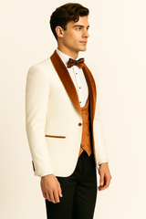Marco Lorenzo Premium Paisley Burnt Orange Velvet 4pc Suit W/ Matching Bowtie