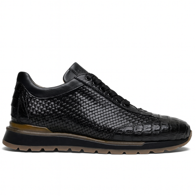 Marco Di Milano Roma Men's Shoes Black Genuine Caiman Crocodile / Woven Leather Fashion Sneakers 4 ROMA_CAIMAN FUSCUS_BLACK_8  - from alligatorwarehouse.com