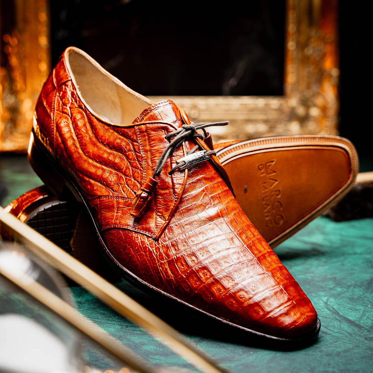 Marco Milano Exotic Caiman Shoes Cognac Gator Derby Lacio