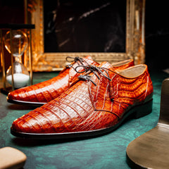 Marco Milano Exotic Caiman Shoes Cognac Gator Derby Lacio