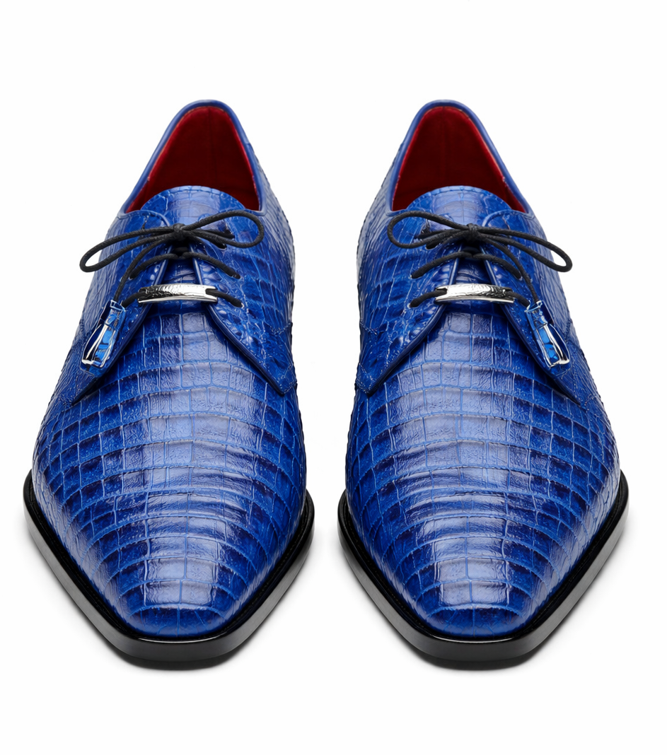 J Toe Cowboy Boots - J Toe Western Boots - Marco Milano Exotic Caiman Shoes Electric Blue Gator Derby Lacio