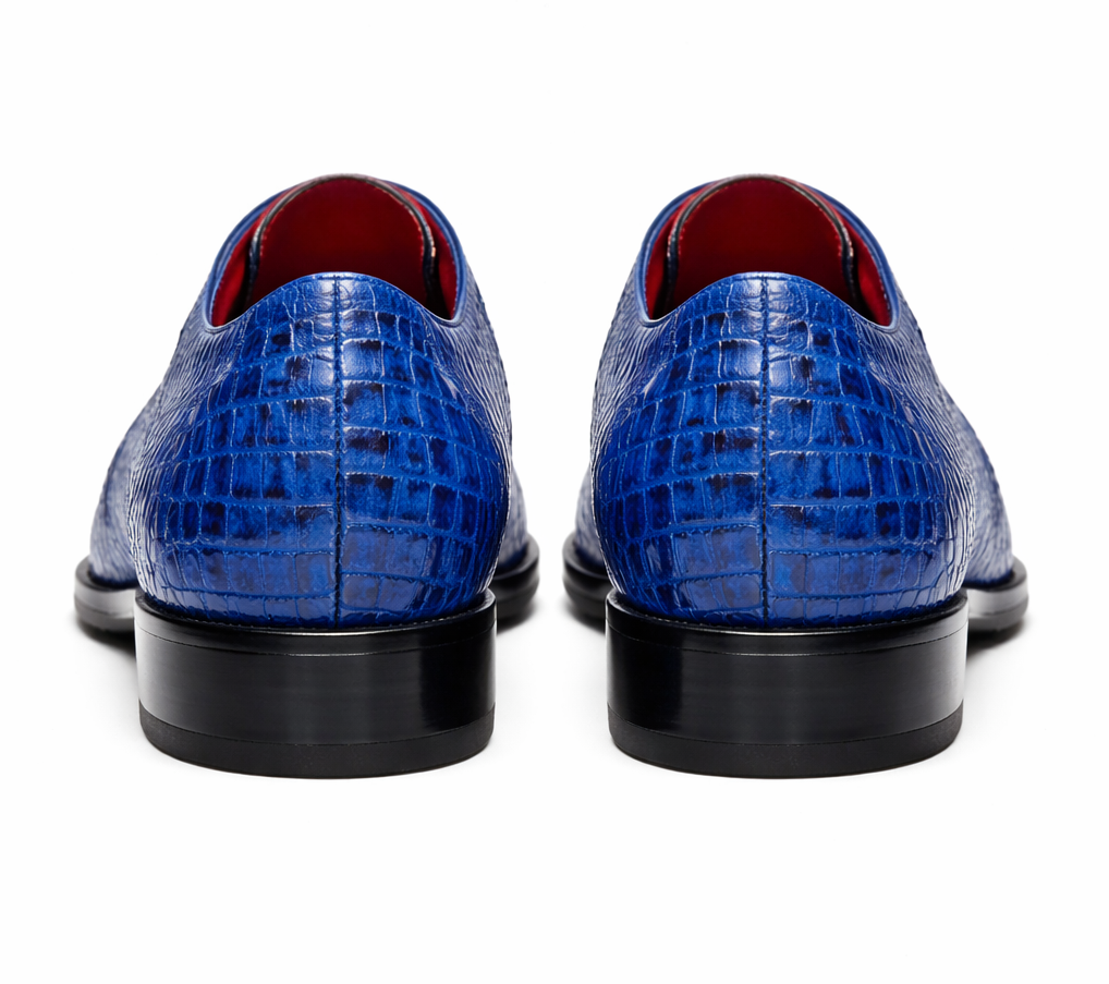 J Toe Cowboy Boots - J Toe Western Boots - Marco Milano Exotic Caiman Shoes Electric Blue Gator Derby Lacio