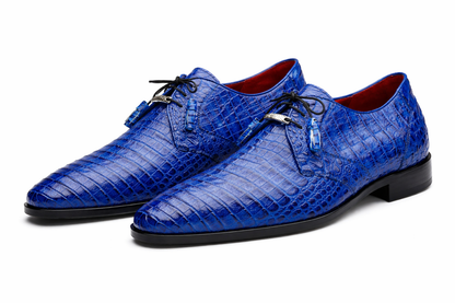 J Toe Cowboy Boots - J Toe Western Boots - Marco Milano Exotic Caiman Shoes Electric Blue Gator Derby Lacio