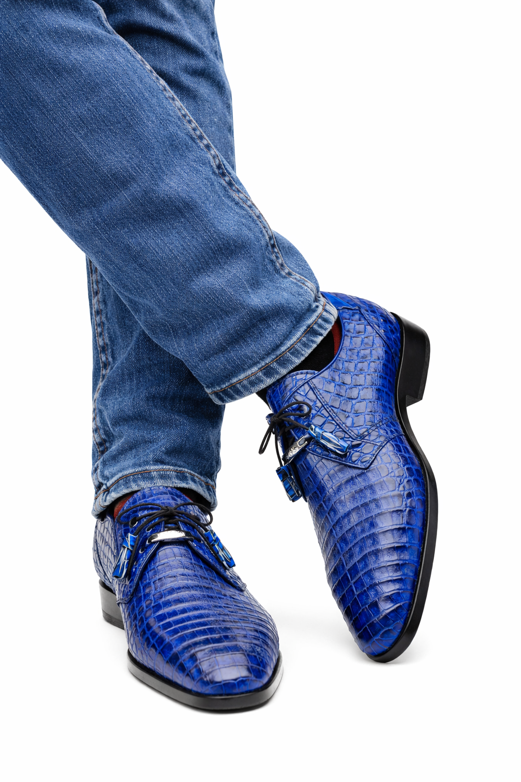 J Toe Cowboy Boots - J Toe Western Boots - Marco Milano Exotic Caiman Shoes Electric Blue Gator Derby Lacio