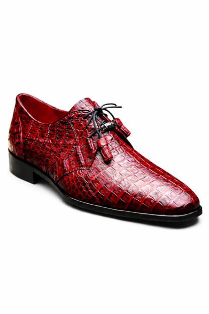 Marco Milano Exotic Caiman Shoes Wine Burgundy Gator Derby Lacio