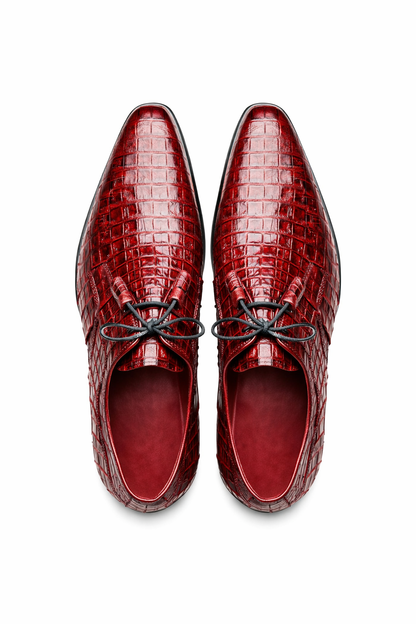 Marco Milano Exotic Caiman Shoes Wine Burgundy Gator Derby Lacio