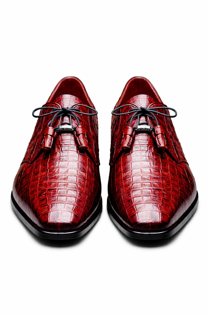 Marco Milano Exotic Caiman Shoes Wine Burgundy Gator Derby Lacio