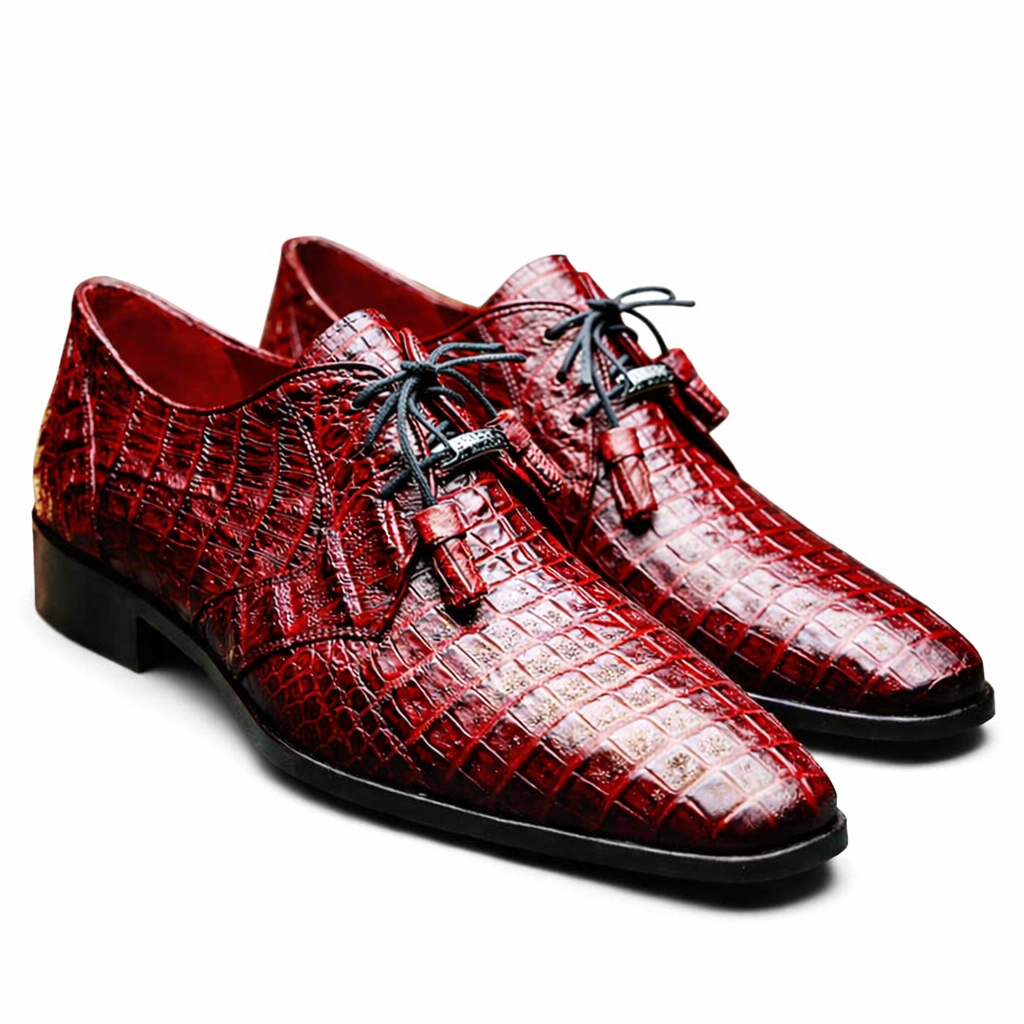 Marco Milano Exotic Caiman Shoes Wine Burgundy Gator Derby Lacio