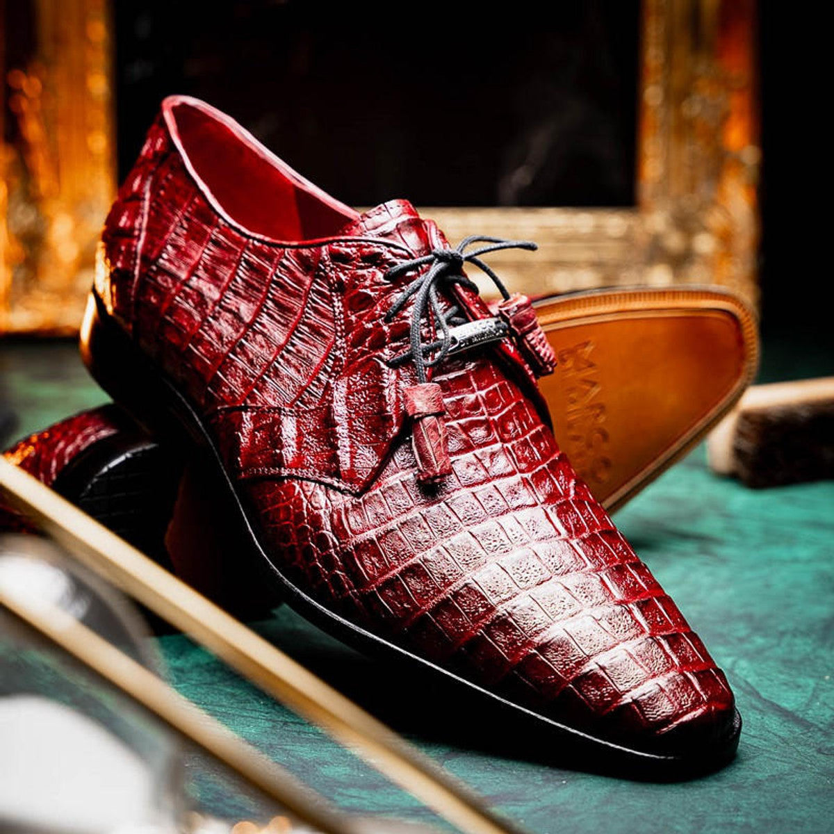 Marco Milano Exotic Caiman Shoes Wine Burgundy Gator Derby Lacio