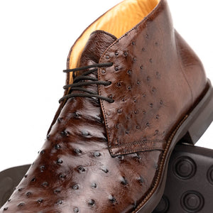 Zelli Marco Brown Chukka Boots in Genuine Ostrich Quill Leather