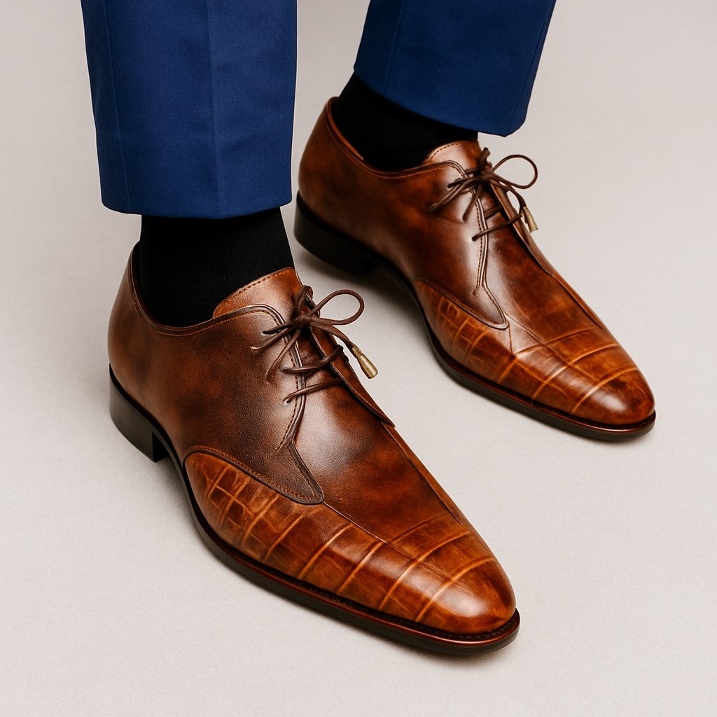 Marco Di Milano Anzio Orix Brown Alligator & Calfskin Derby