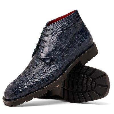 Marco Di Milano Martinelli Caiman Crocodile Chukka Boots Navy