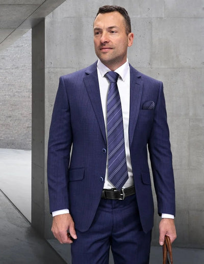 Statement Men's 2-Piece Big & Tall 100% Wool Fashion Suit – Textured Plaid Pattern 1 MATARI-BG-BLUE-56R  - from alligatorwarehouse.com