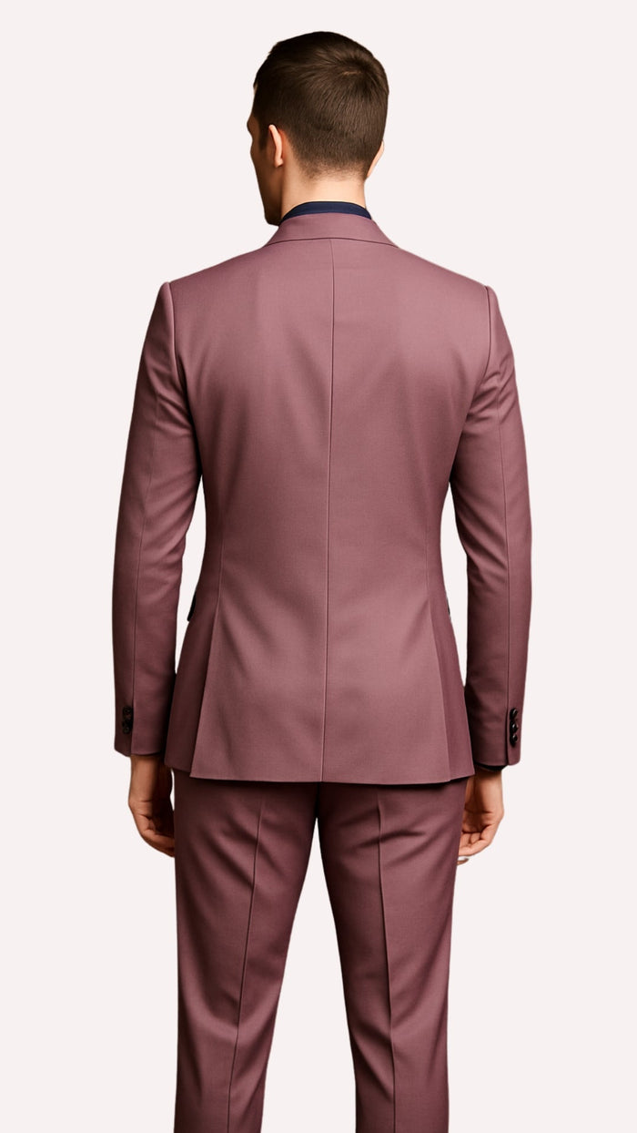 Men's Mauve Pink Tuxedo Suit ƒ?? 3-Piece Slim Fit with Black Satin Shawl Lapel