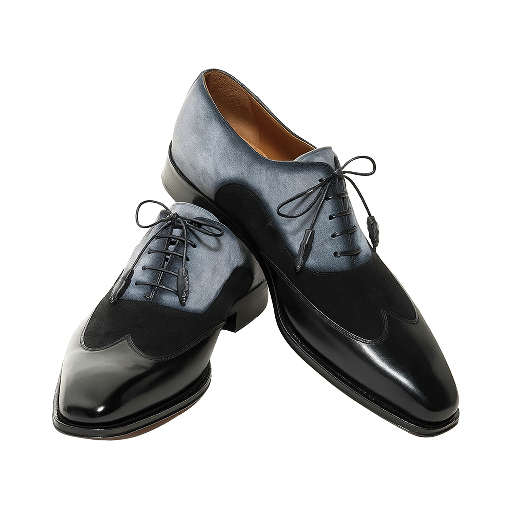 Men Black and Grey Suede Wing Tip Oxford By Mezlan Made In Spain Brand 8   - from alligatorwarehouse.com