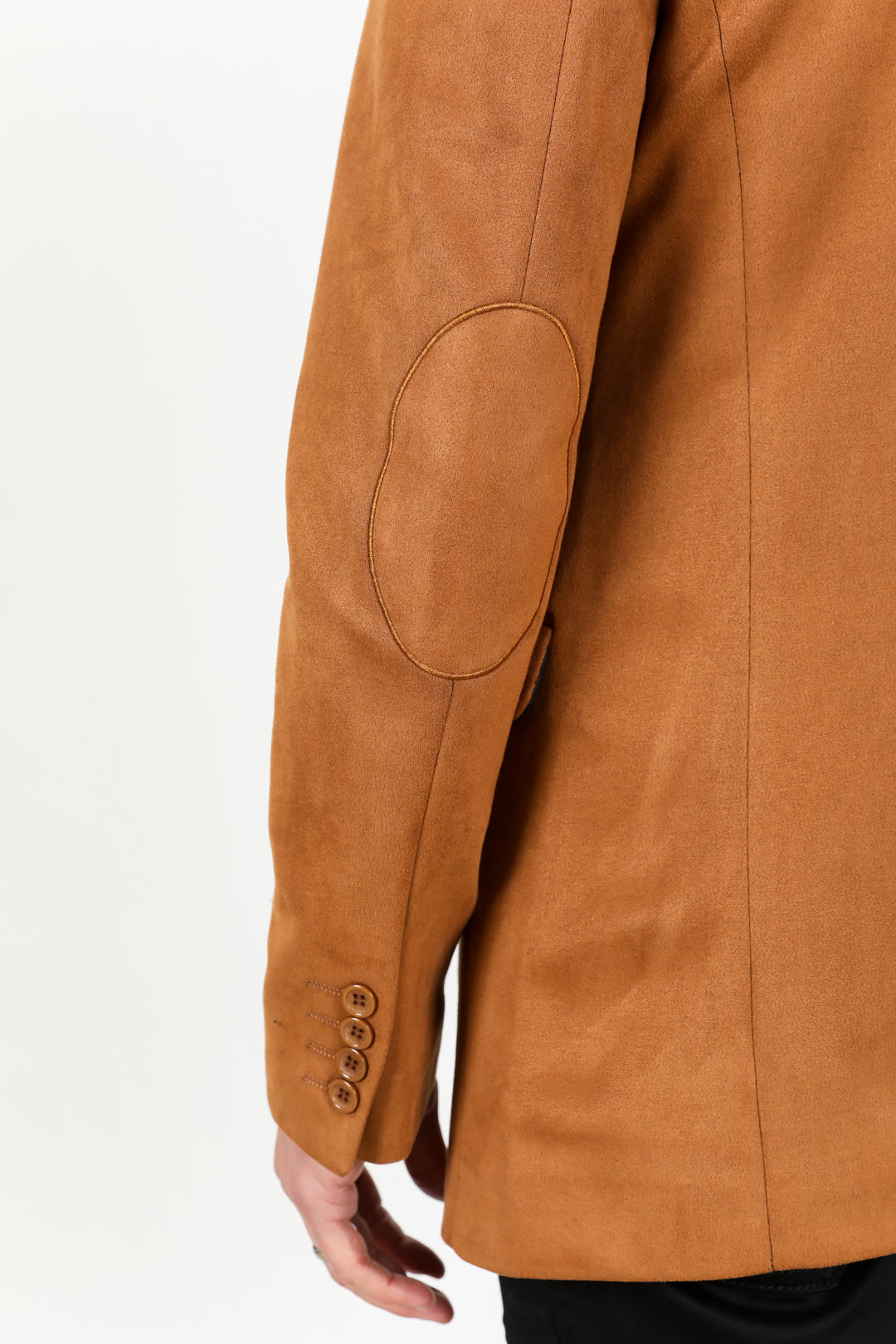 Men’s Double-Button Faux Suede Blazer in Camel